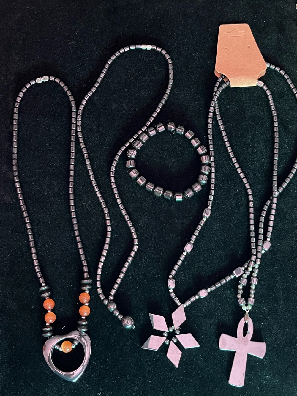 Hematite Bundle Necklaces and Bracelet Ankh & Star Pendant - Gunmetal Gray